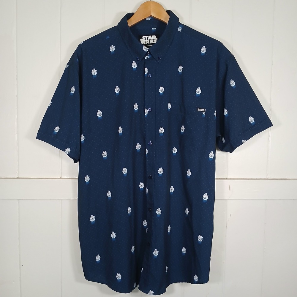 RSVLTS Star Wars Millennium Falcon KUNUFLEX Button Down Shirt Mens XL Navy